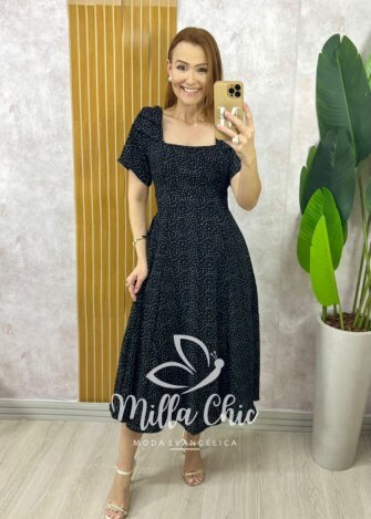 Milla Chic - millachic com br vestido agnes em poa preto 2 Vestido Agnes em Póa - Preto - Milla Chic