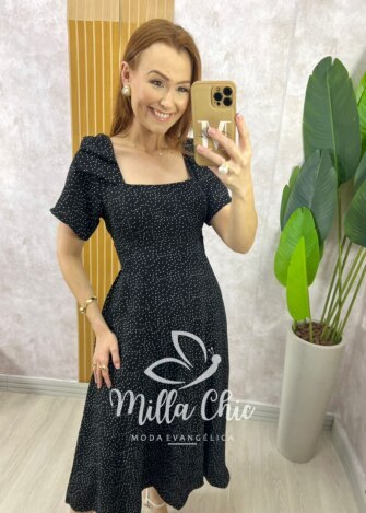 Vestido Agnes em Póa - Preto - Milla Chic