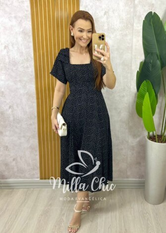 Milla Chic - millachic com br vestido agnes em poa preto Vestido Agnes em Póa - Preto - Milla Chic