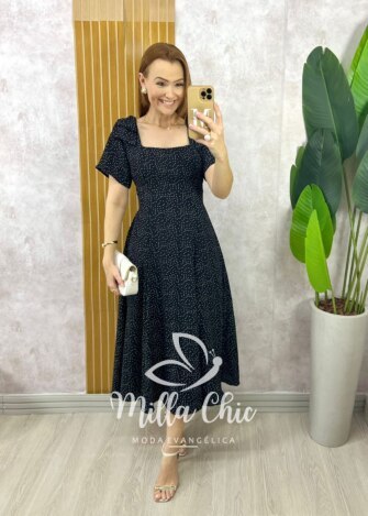 Vestido Agnes em Póa - Preto - Milla Chic