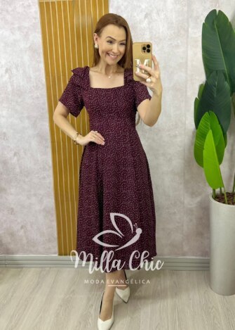 Vestido Agnes em Póa - Marsala - Milla Chic