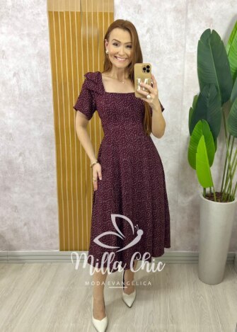 Vestido Agnes em Póa - Marsala - Milla Chic