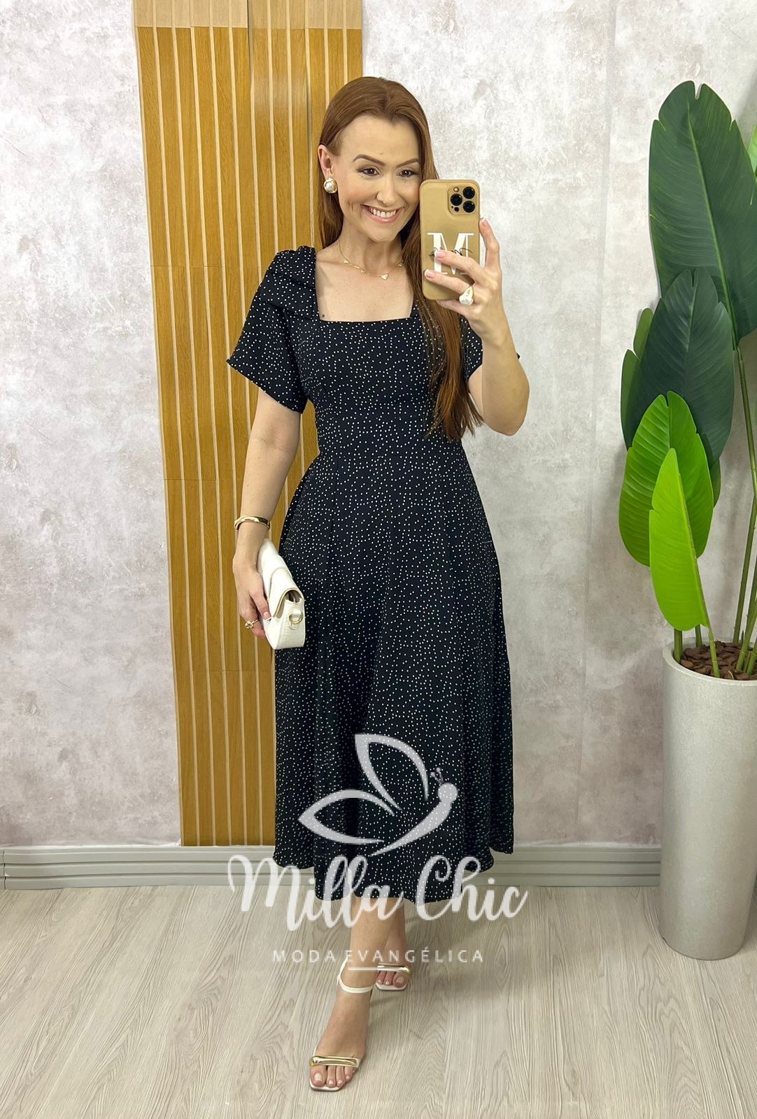 Milla Chic - millachic com br vestido agnes em poa preto Vestido Agnes em Póa - Preto - Milla Chic