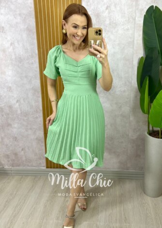 Milla Chic - millachic com br vestido alana plissado verde 1 Vestido Alana Plissado - Verde - Milla Chic