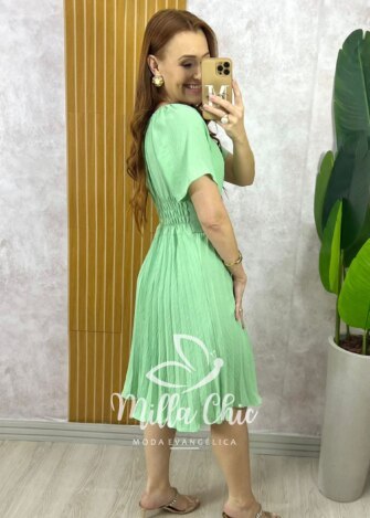 Milla Chic - millachic com br vestido alana plissado verde 2 Vestido Alana Plissado - Verde - Milla Chic