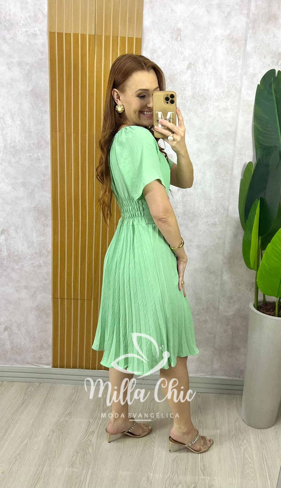 Milla Chic - millachic com br vestido alana plissado verde 2 Vestido Alana Plissado - Verde - Milla Chic