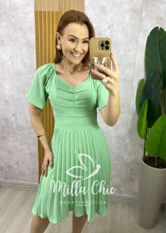 Milla Chic - millachic com br vestido alana plissado verde Vestido Alana Plissado - Verde - Milla Chic