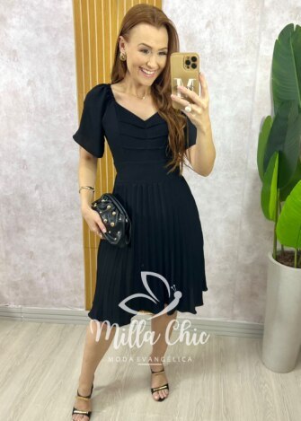 Vestido Alana Plissado - Preto - Milla Chic