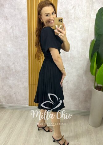 Vestido Alana Plissado - Preto - Milla Chic