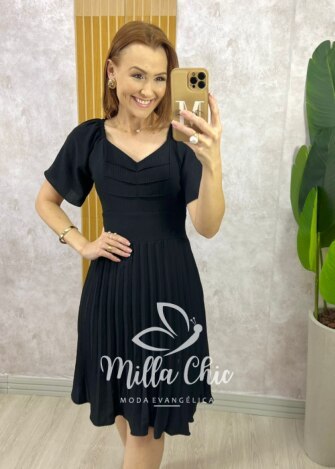 Vestido Alana Plissado - Preto - Milla Chic