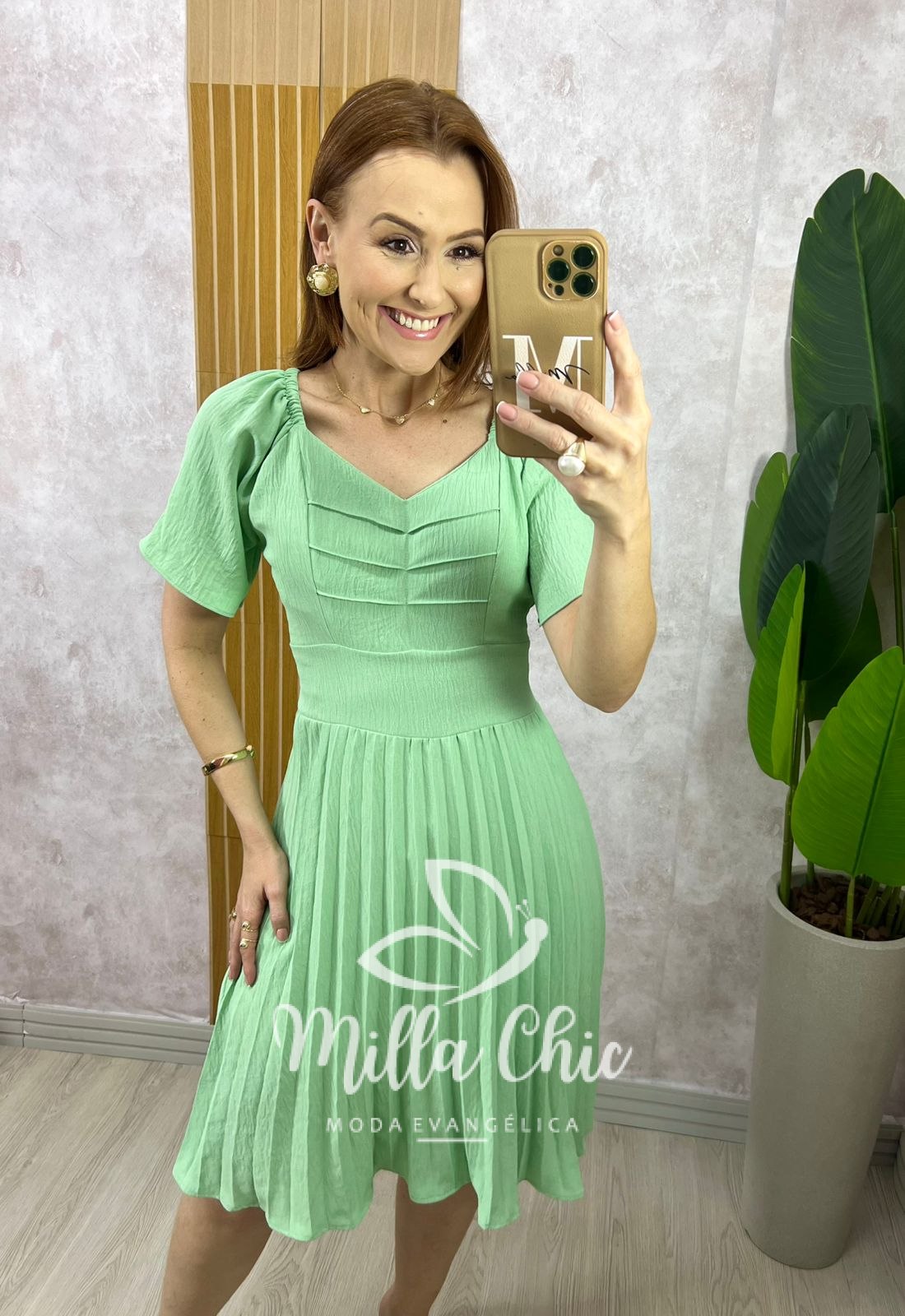 Milla Chic - millachic com br vestido alana plissado verde Vestido Alana Plissado - Verde - Milla Chic