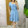 Vestido Amanda Comfy em Viscolycra Poá - Azul Baby - Milla Chic