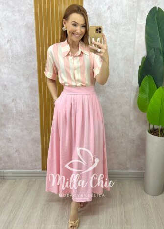 Vestido Amanda Comfy em Viscolycra Poá - Azul Baby - Milla Chic