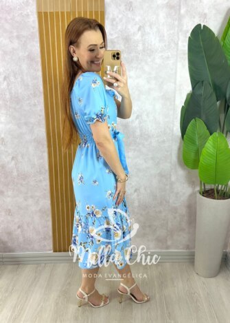 Vestido Angélica Estampado em Alfaiataria - Azul Celeste - Milla Chic
