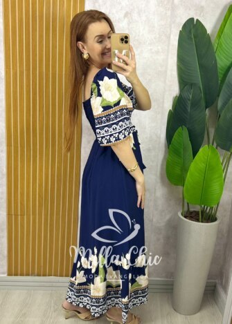 Vestido Armênia em Viscosarja - Azul Marinho - Milla Chic