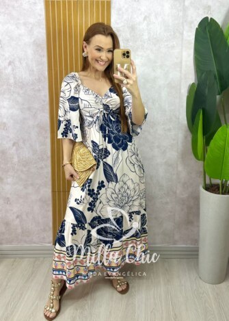 Vestido Catarina Em Viscosarja - Azul Marinho - Milla Chic