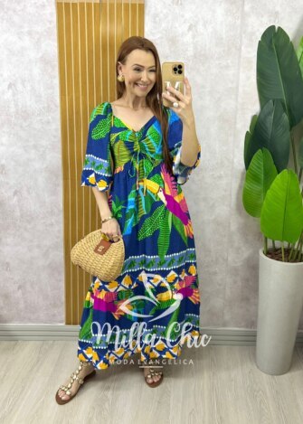 Vestido Catarina Em Viscosarja - Azul Marinho - Milla Chic