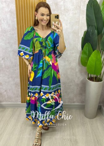 Vestido Catarina Em Viscosarja - Azul Marinho - Milla Chic