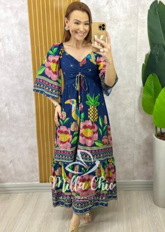 Milla Chic - millachic com br vestido catarina em viscosarja azul oceano Vestido Catarina Em Viscosarja - Azul Oceano - Milla Chic