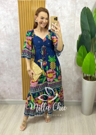 Vestido Catarina Em Viscosarja - Azul Oceano - Milla Chic