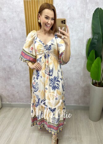Vestido Catarina em viscosarja - Off write estampado - Milla Chic