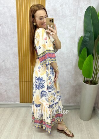 Vestido Catarina em viscosarja - Off write estampado - Milla Chic