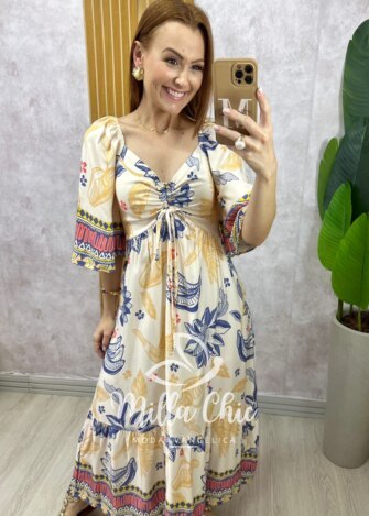 Vestido Catarina em viscosarja - Off write estampado - Milla Chic
