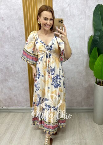 Vestido Catarina em viscosarja - Off write estampado - Milla Chic