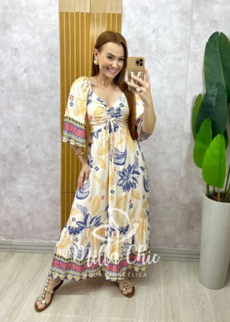 Vestido Catarina em viscosarja - Off write estampado - Milla Chic