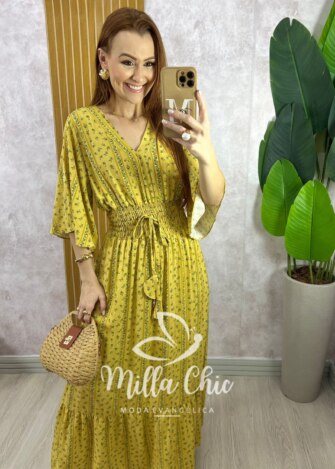 Vestido Chiara Longo - Mostarda - Milla Chic
