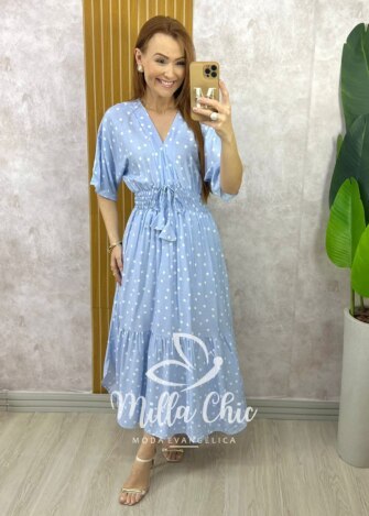Vestido Chiara Longo em Poá - Azul - Milla Chic