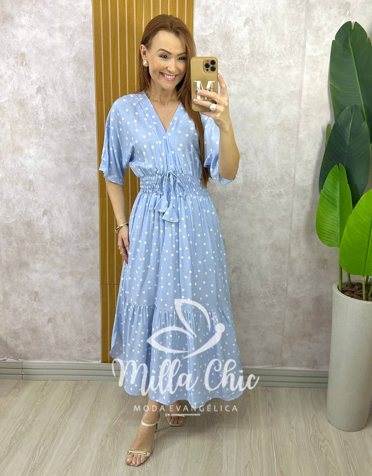 Milla Chic - millachic com br vestido chiara longo em poa azul 11 Vestido Chiara Longo em Poá - Azul - Milla Chic