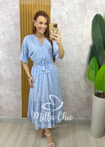 Vestido Chiara Longo em Poá - Azul - Milla Chic