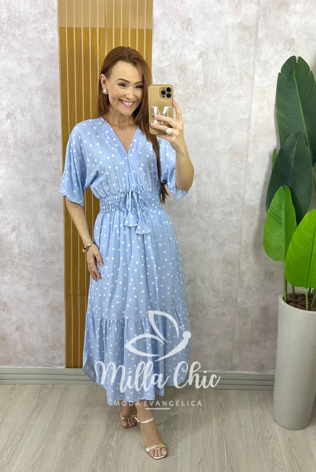 Milla Chic - millachic com br vestido chiara longo em poa azul 6 Vestido Chiara Longo em Poá - Azul - Milla Chic