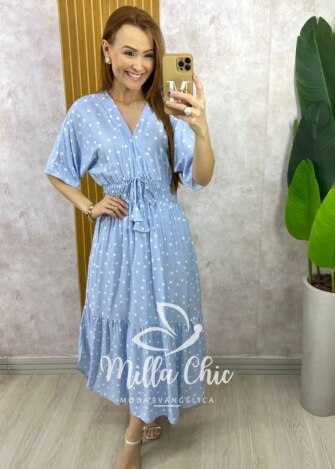 Milla Chic - millachic com br vestido chiara longo em poa azul 7 Vestido Chiara Longo em Poá - Azul - Milla Chic