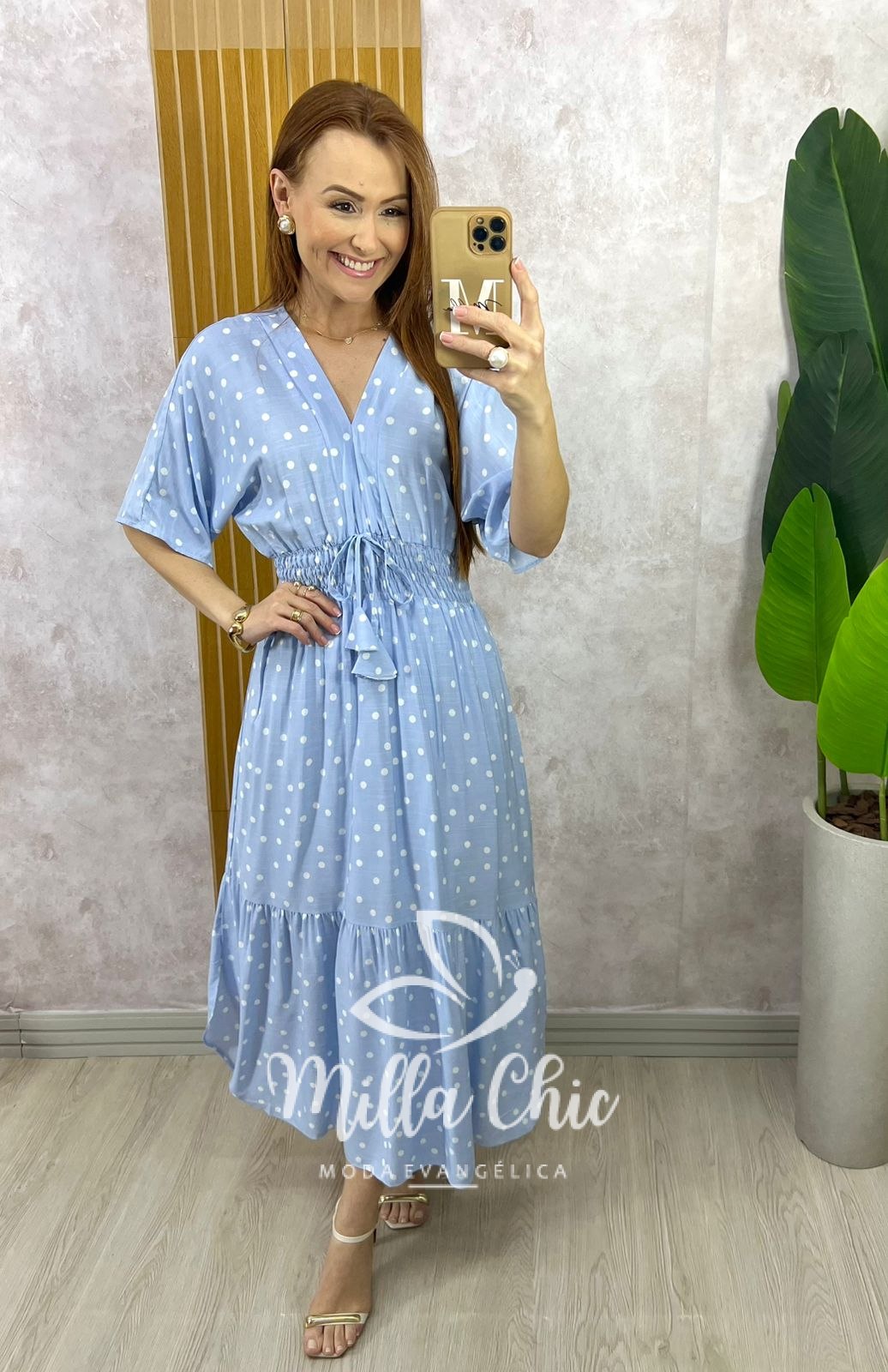 Milla Chic - millachic com br vestido chiara longo em poa azul 7 Vestido Chiara Longo em Poá - Azul - Milla Chic