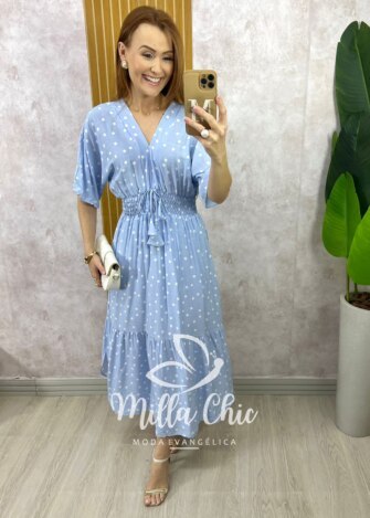 Milla Chic - millachic com br vestido chiara longo em poa azul 9 Vestido Chiara Longo em Poá - Azul - Milla Chic