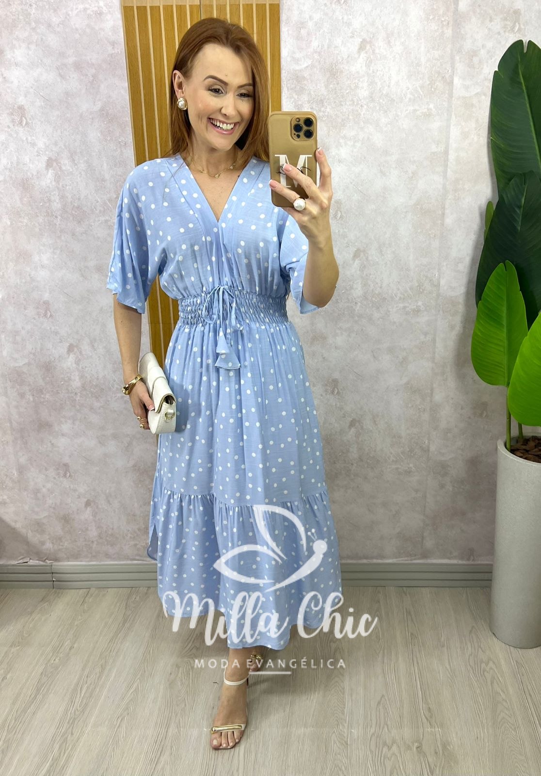 Milla Chic - millachic com br vestido chiara longo em poa azul 9 Vestido Chiara Longo em Poá - Azul - Milla Chic