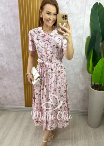 Vestido Anelise Em Viscolinho - Rosa - Milla Chic