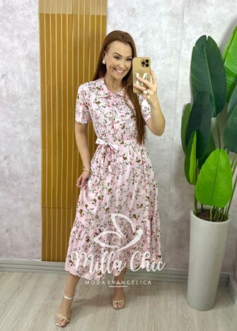 Vestido Anelise Em Viscolinho - Rosa - Milla Chic