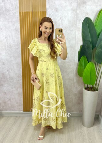 Vestido Ester em Lesie Algodão Bordada - Manteiga - Milla Chic