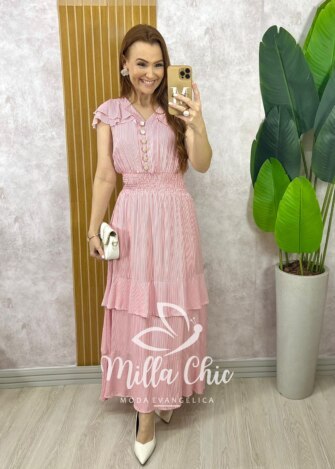 Milla Chic - millachic com br vestido eva em viscolinho listrado vermelho goiaba 1 Vestido Eva em Viscolinho Listrado - Vermelho Goiaba - Milla Chic