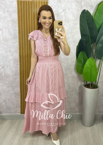 Milla Chic - millachic com br vestido eva em viscolinho listrado vermelho goiaba 2 Vestido Eva em Viscolinho Listrado - Vermelho Goiaba - Milla Chic