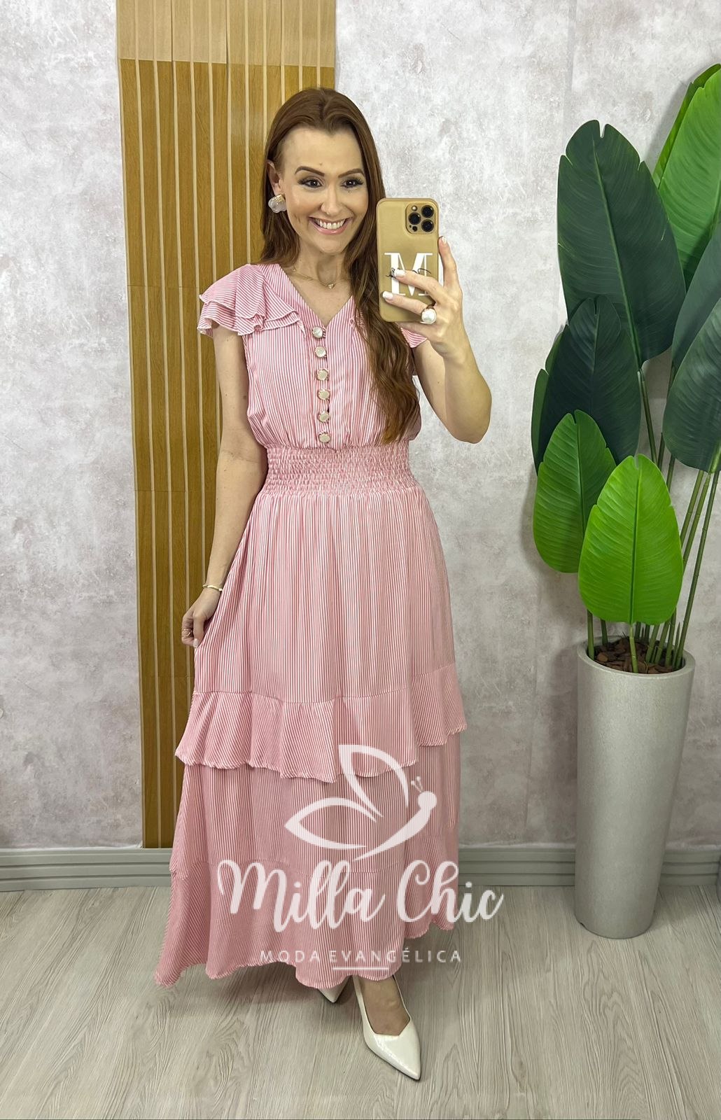 Milla Chic - millachic com br vestido eva em viscolinho listrado vermelho goiaba 2 Vestido Eva em Viscolinho Listrado - Vermelho Goiaba - Milla Chic