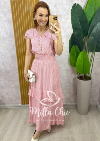 Milla Chic - millachic com br vestido eva em viscolinho listrado vermelho goiaba 3 Vestido Eva em Viscolinho Listrado - Vermelho Goiaba - Milla Chic