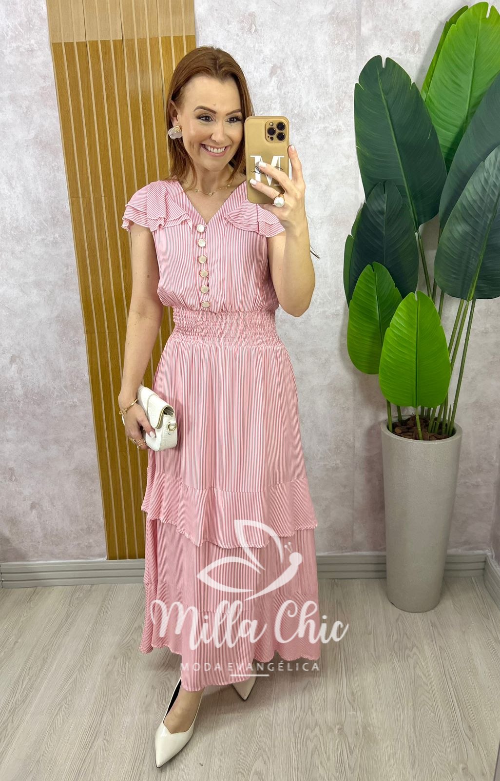 Milla Chic - millachic com br vestido eva em viscolinho listrado vermelho goiaba 3 Vestido Eva em Viscolinho Listrado - Vermelho Goiaba - Milla Chic
