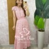 Vestido Eva em Viscolinho Listrado - Vermelho Goiaba - Milla Chic