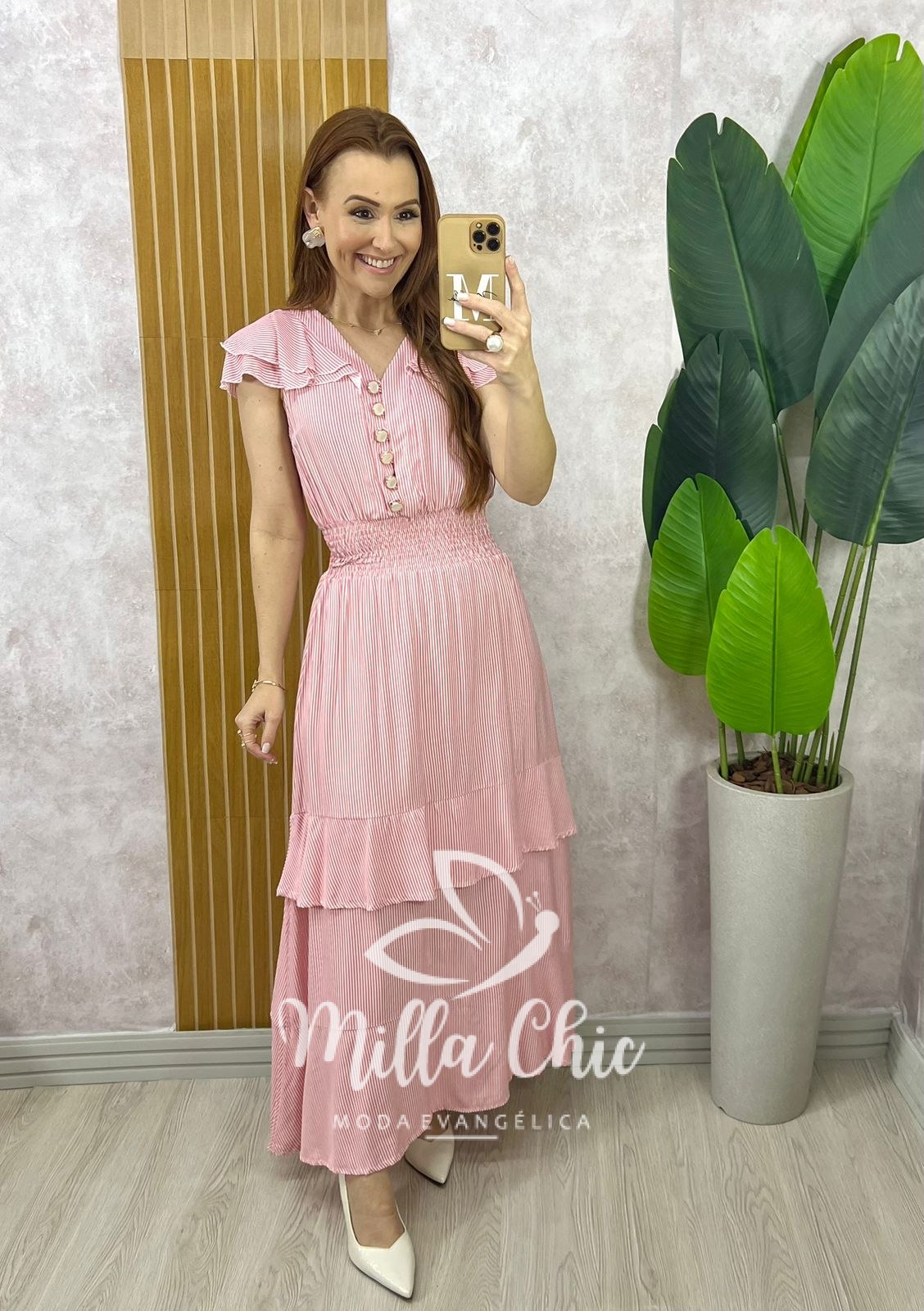 Milla Chic - millachic com br vestido eva em viscolinho listrado vermelho goiaba 5 Vestido Eva em Viscolinho Listrado - Vermelho Goiaba - Milla Chic