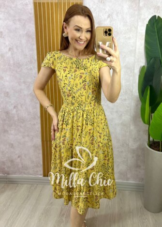 Vestido Filipa em Viscolinho - Amarelo - Milla Chic