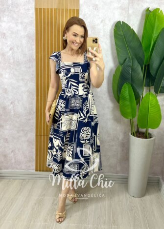 Vestido Francine em Crepinho - Azul Marinho - Milla Chic